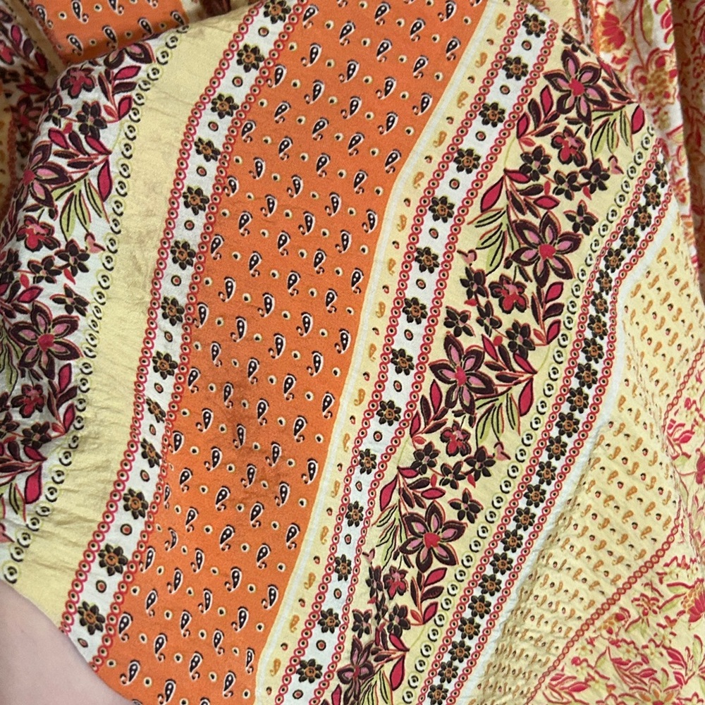 Boho Stripe Tie-Neck Peasant Top - Yellow & Orange - Picture 4 of 4